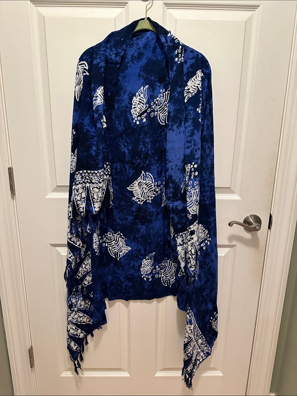 Navy Blue Fish-Print Shawl/Swim cover up